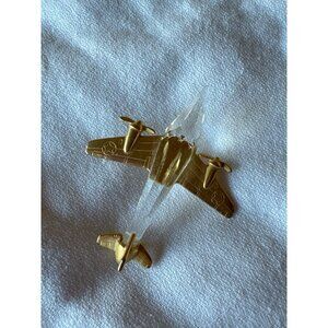 Gold & Clear Crystal Airplane Figurine Paperweight 3 inches wide, 4 inches long.